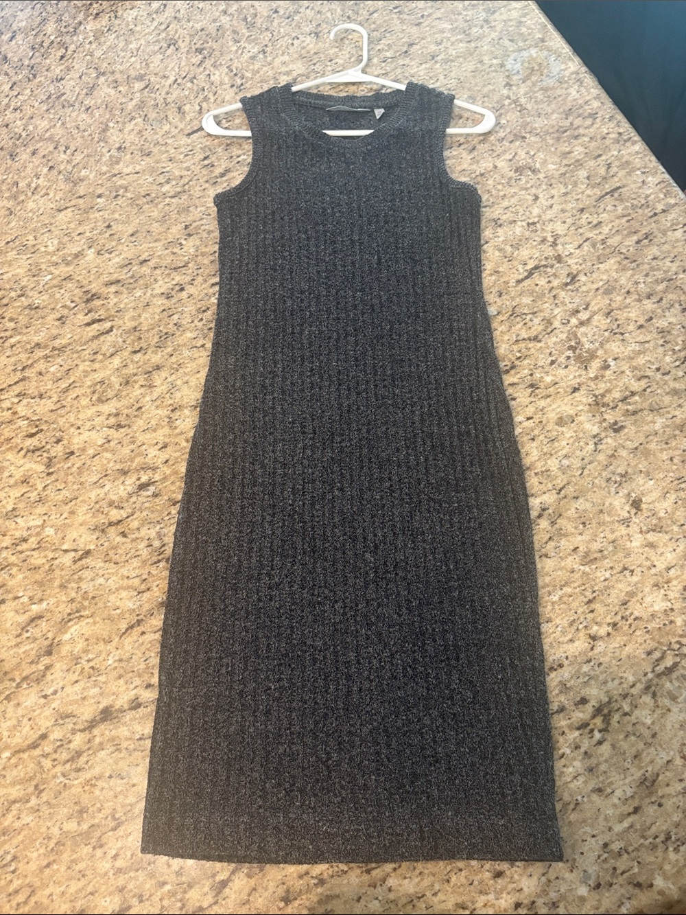 Athleta Black Ribbed Sleeveless Knit Midi Dress